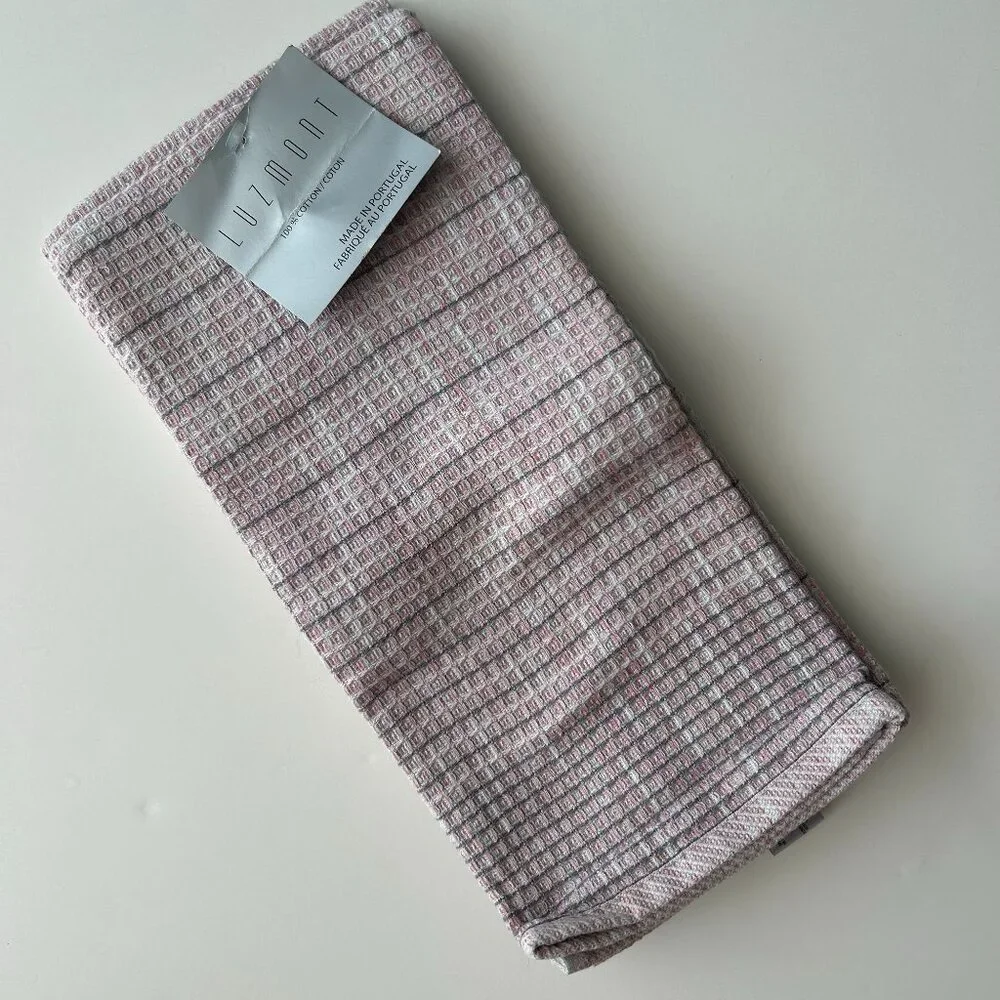 Luzmont NWT Set of 2 Kitchen Towels, Pink and Grey Stripes